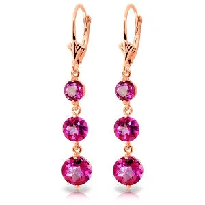 7.2 Carat 14K Solid Rose Gold Chandelier Earrings Pink Topaz