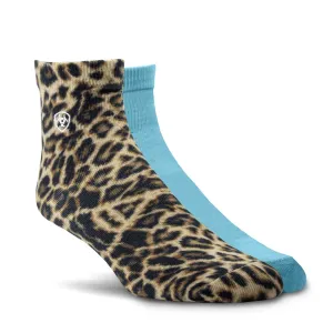 Ariat Wild Thing Ankle Socks, 2 Pair Pack, Leopard/Sky Blue