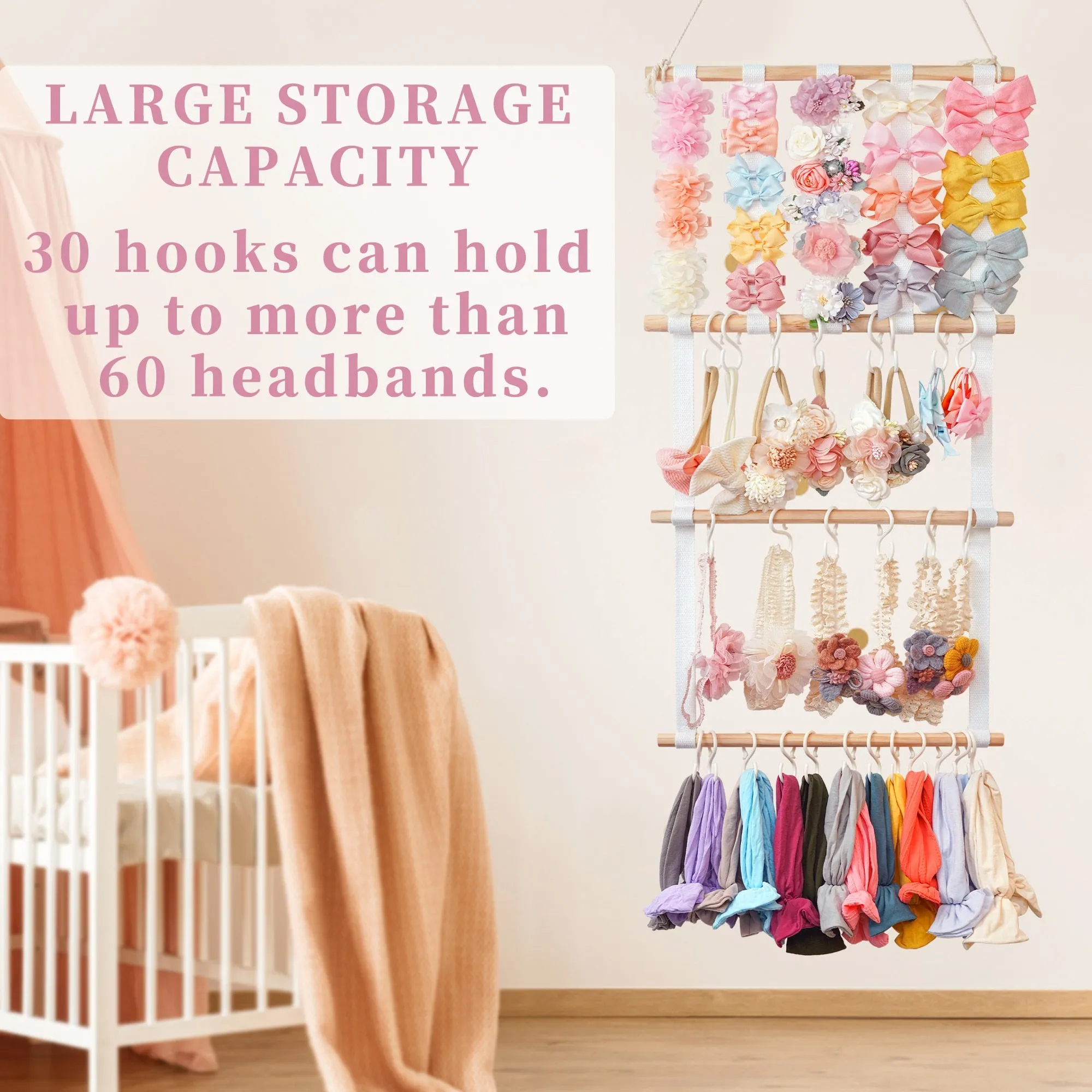 Baby Hair Accessory Hanging Storage Display (60  headbands & 40  bow clips