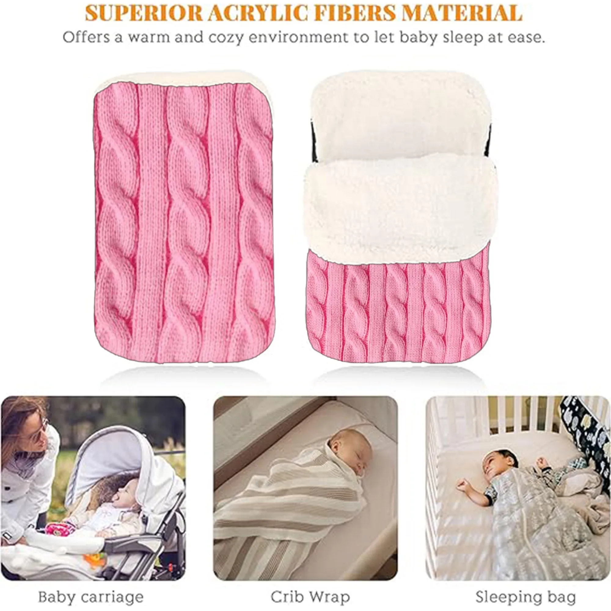 Babymoon Organic Knitted Woolen Fleece Swaddle Wrap | Baby Sleeping Bag | Pink