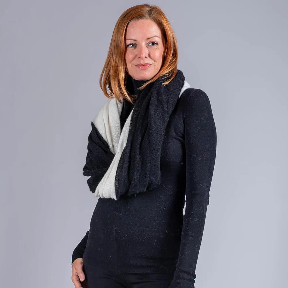 Black and Ivory Double Sided Long Cashmere Snood