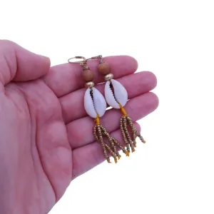 Boho Cowrie Shell Tassel Earrings - Feminine Serenity