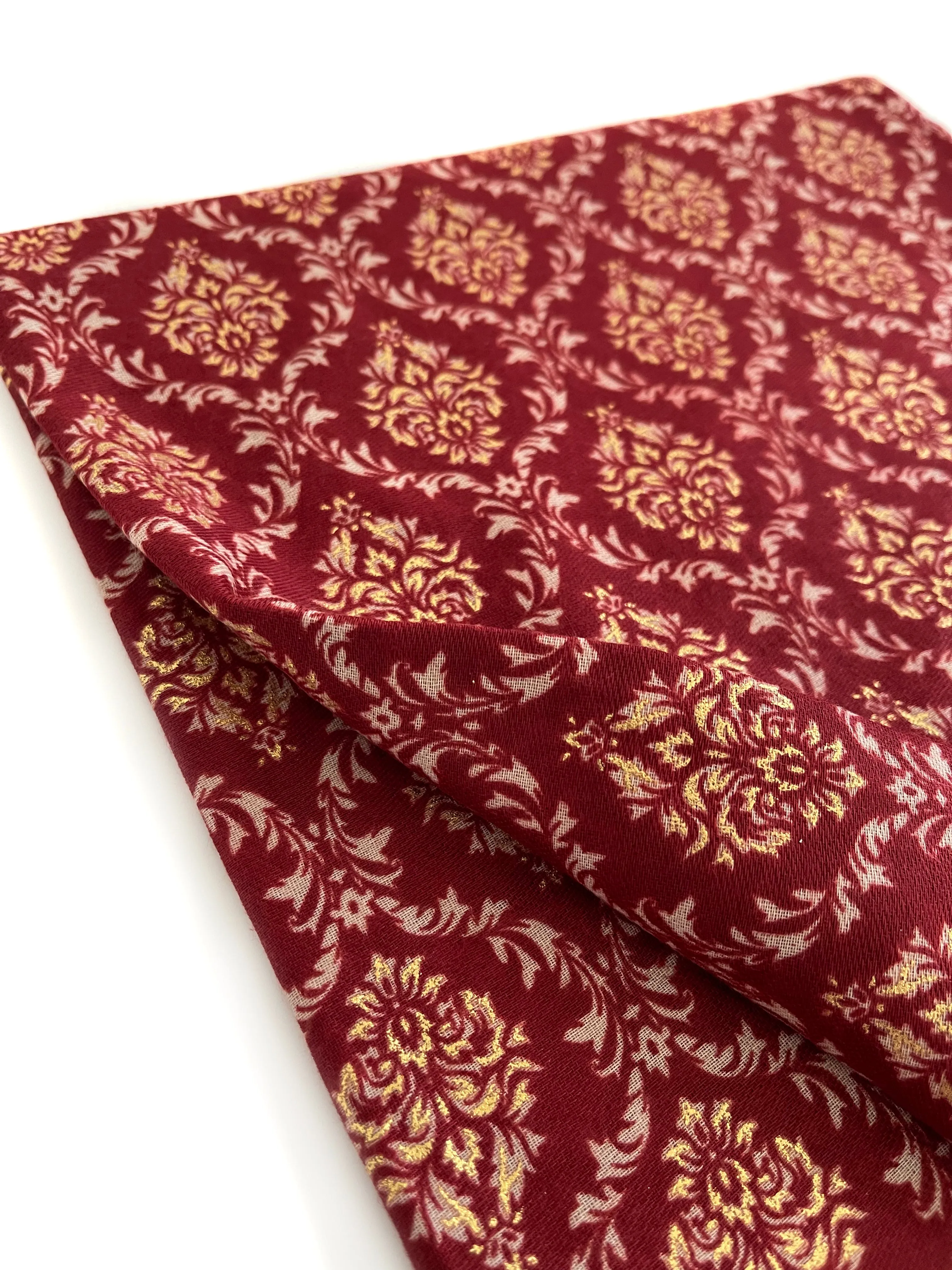 BURGUNDY METALLIC PAISLEY PRINT PASHMINA SHAWL SCARF WITH STRIPES