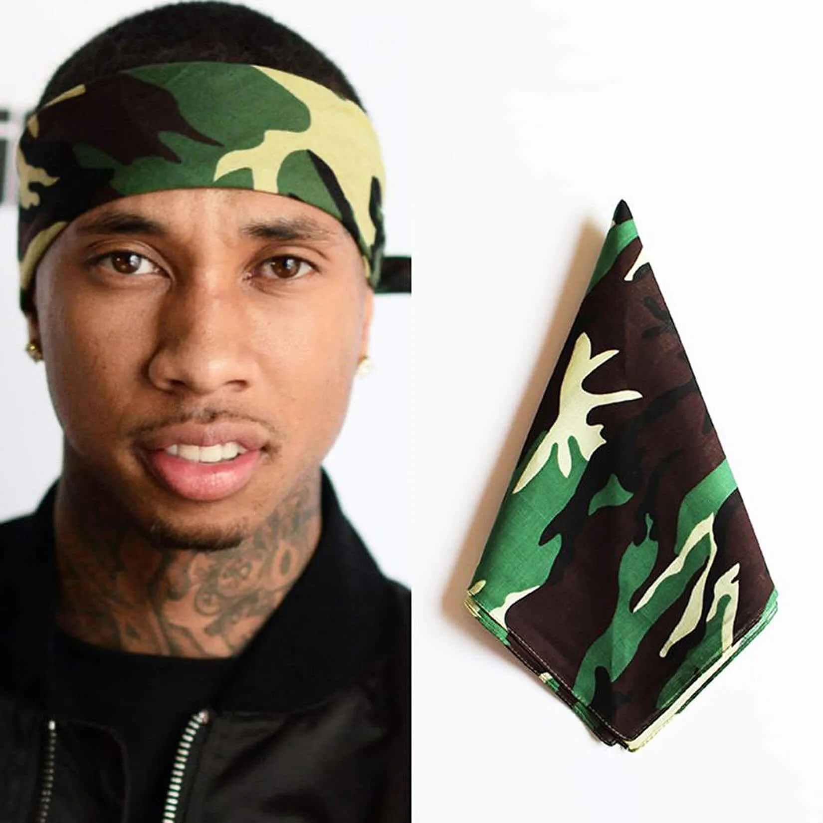 Camo Bandanas Cotton Headwraps Wristband Sports Face Cover for Running Cycling Hiking, 22 x 22 Inches