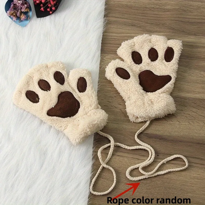 Cozy Cat Paw Fingerless Gloves - Warm, Touchscreen-Compatible, Non-Slip & Embroidered for Casual Chic