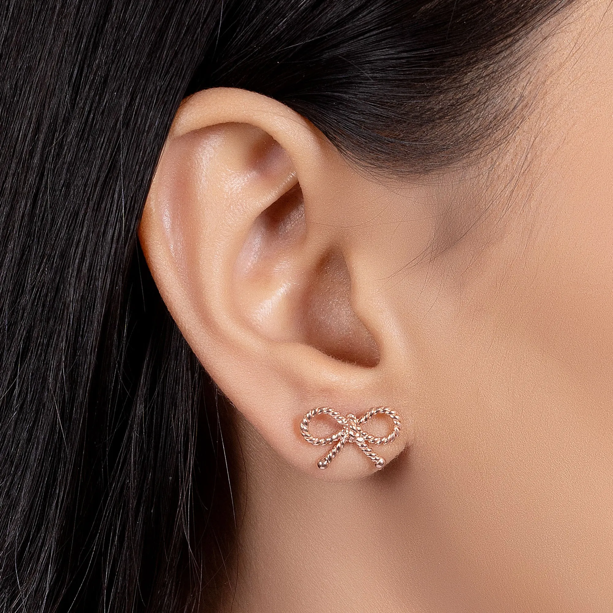 Delicate Rose Gold Sterling Silver Bow Stud Earrings - Perfect Birthday Gift