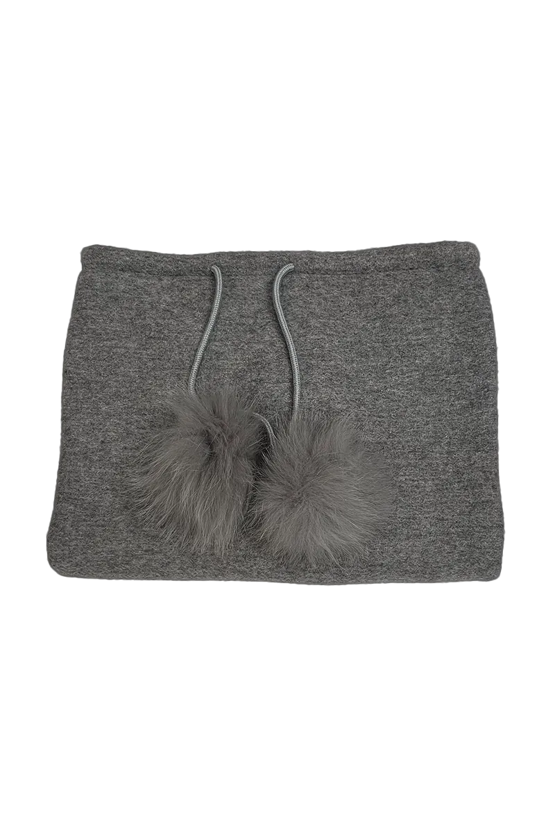 Double Faced Cashmere Funnel - Drawstring - Fox Fur Balls