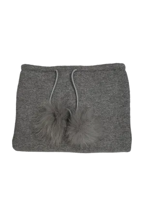 Double Faced Cashmere Funnel - Drawstring - Fox Fur Balls