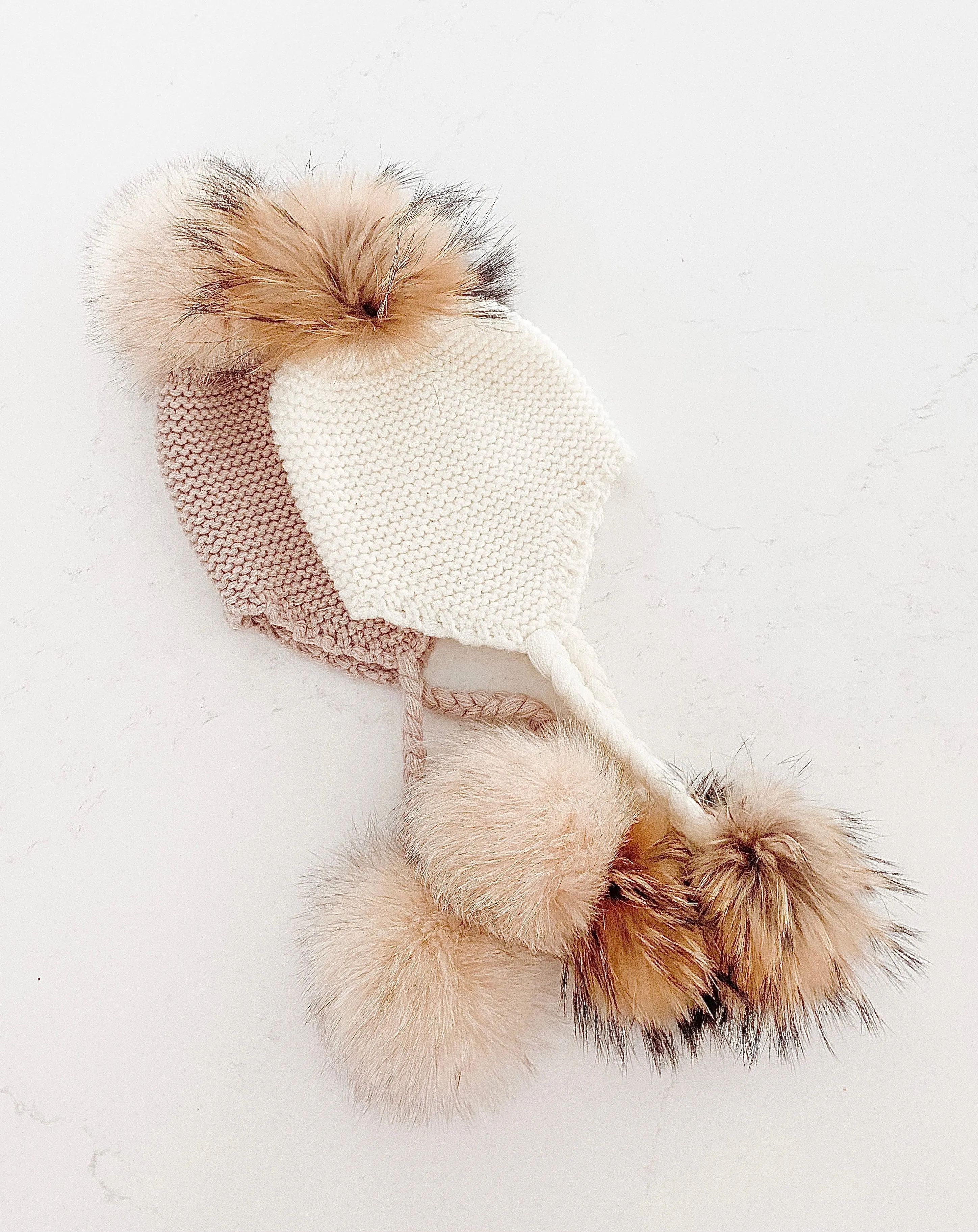 Furry Pom Pom Hat - Beige