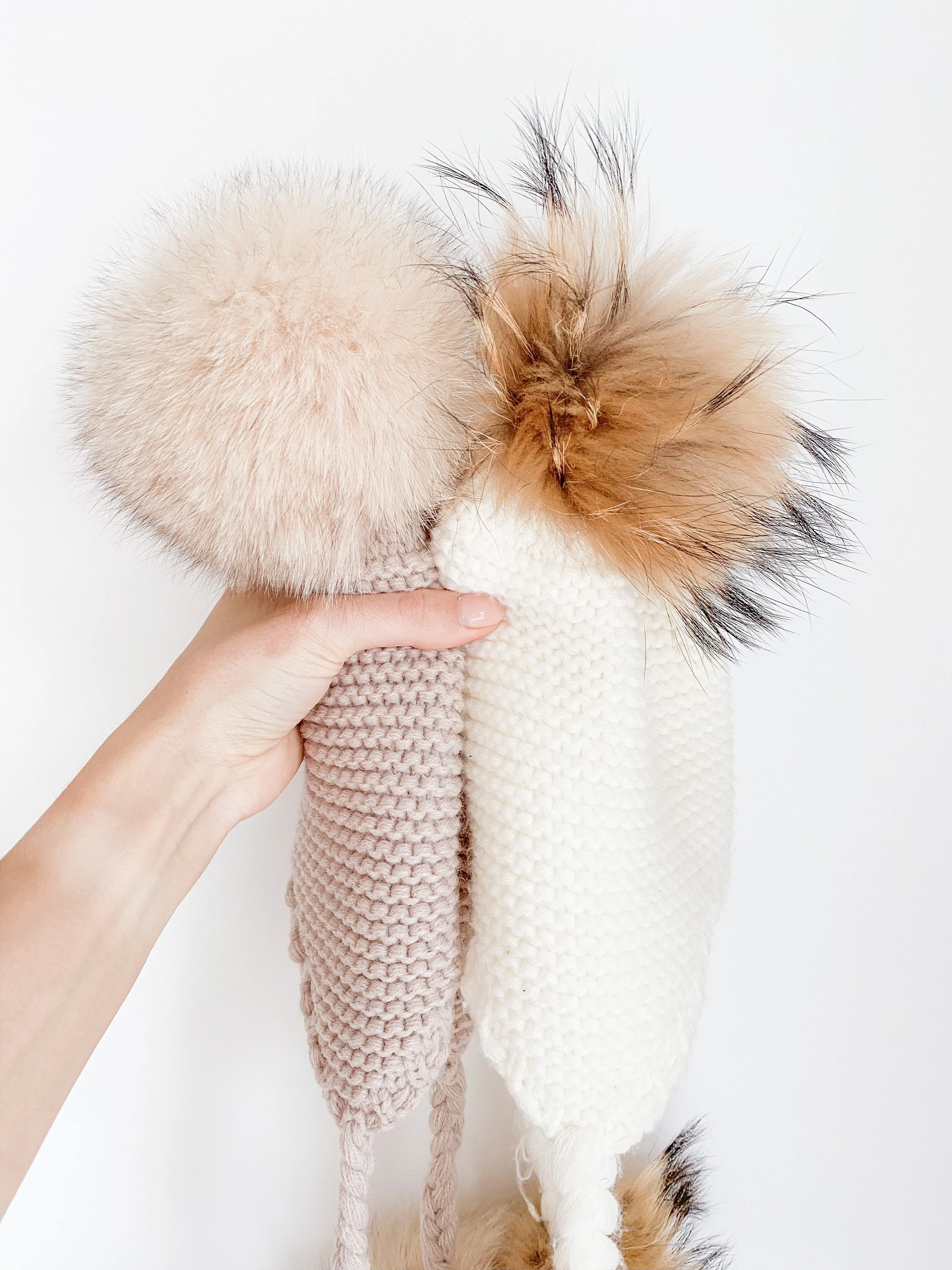 Furry Pom Pom Hat - Beige