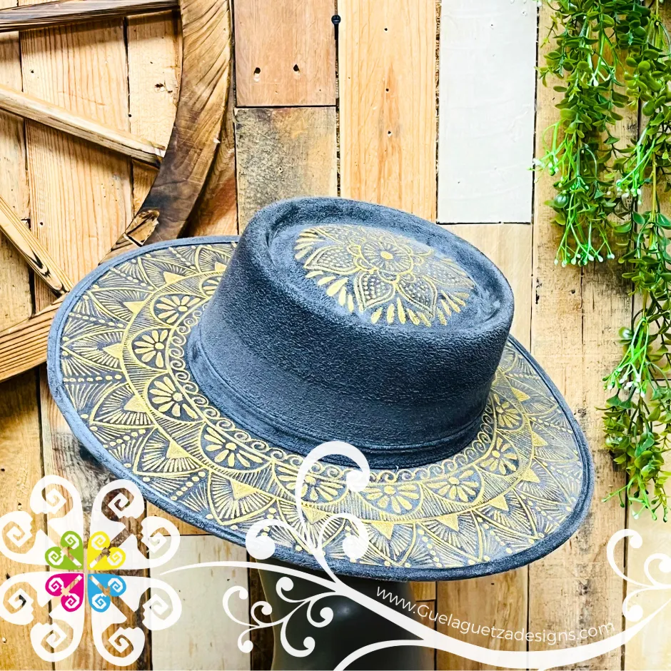 Gray Oval Mitla Velvet Hat - Hand Painted Hat