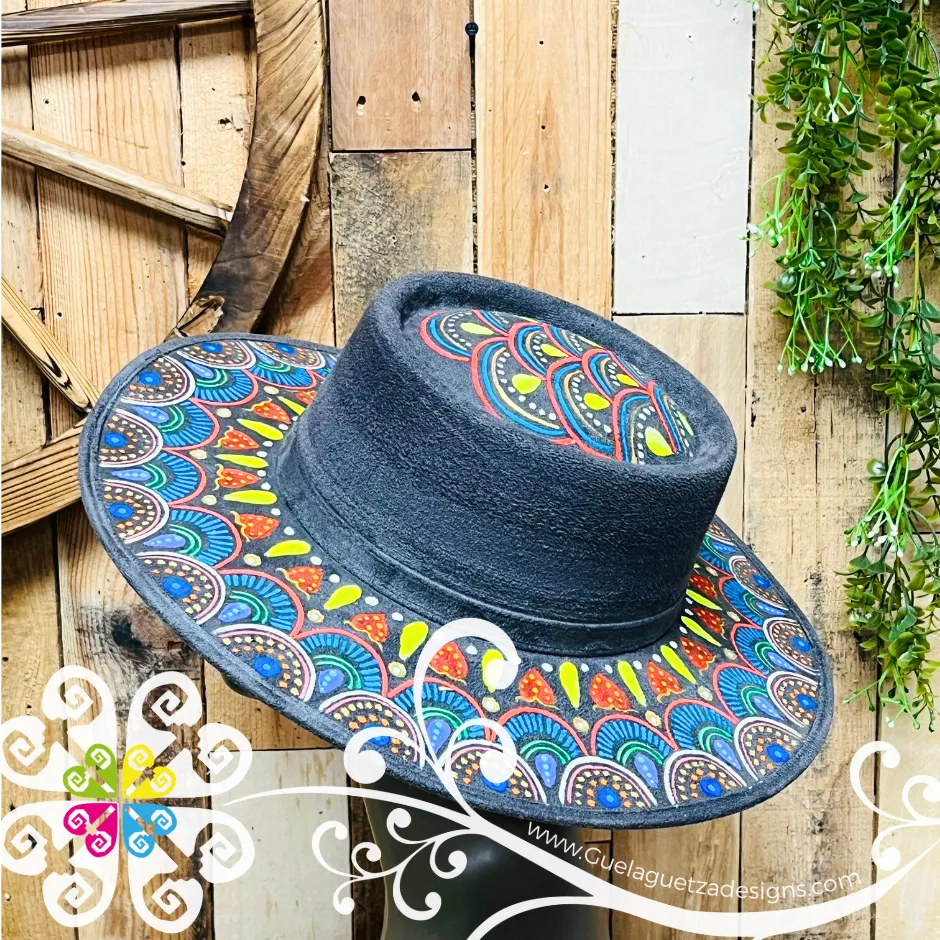 Gray Oval Mitla Velvet Hat - Hand Painted Hat