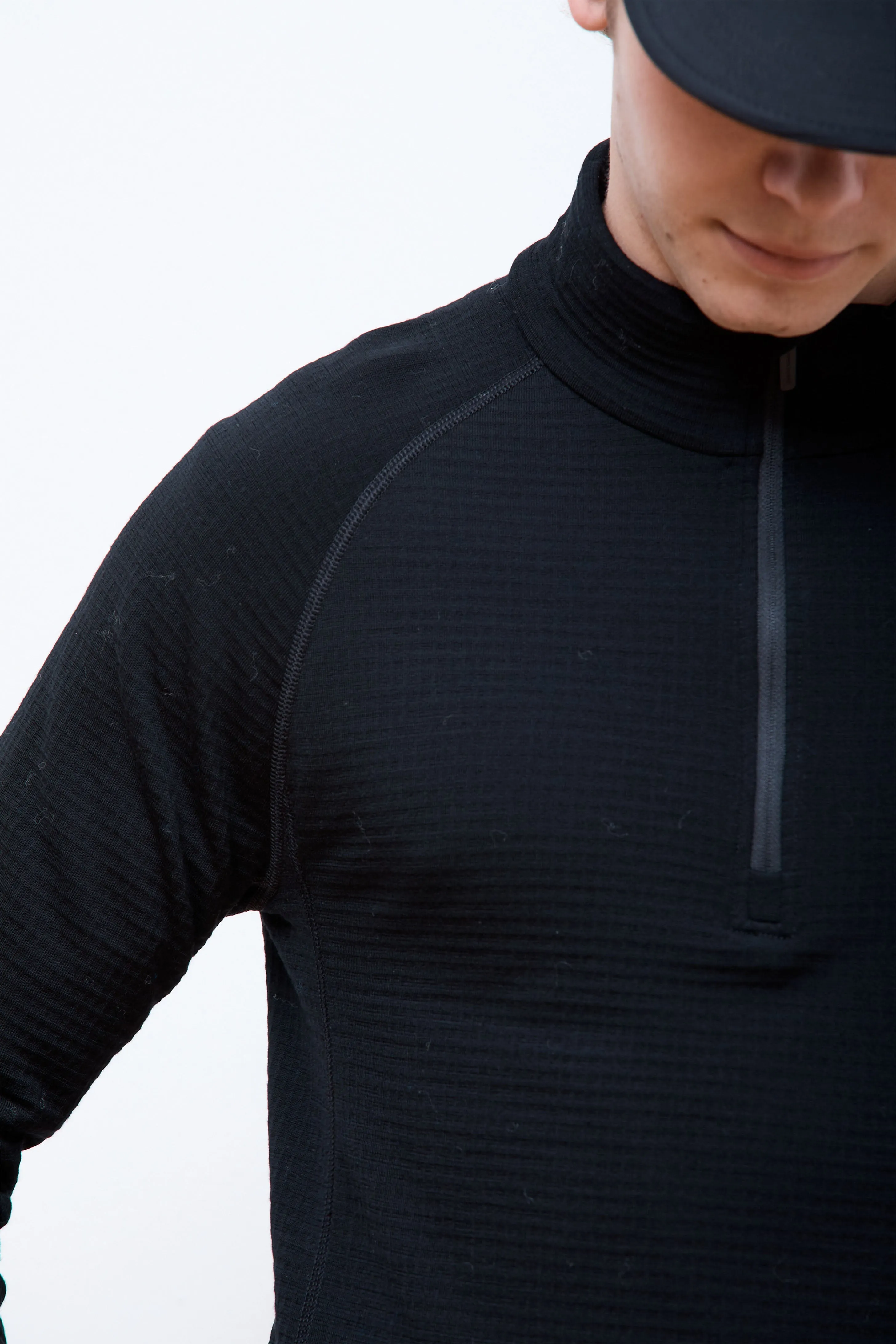 Half-Zip Merino Grid Fleece Black