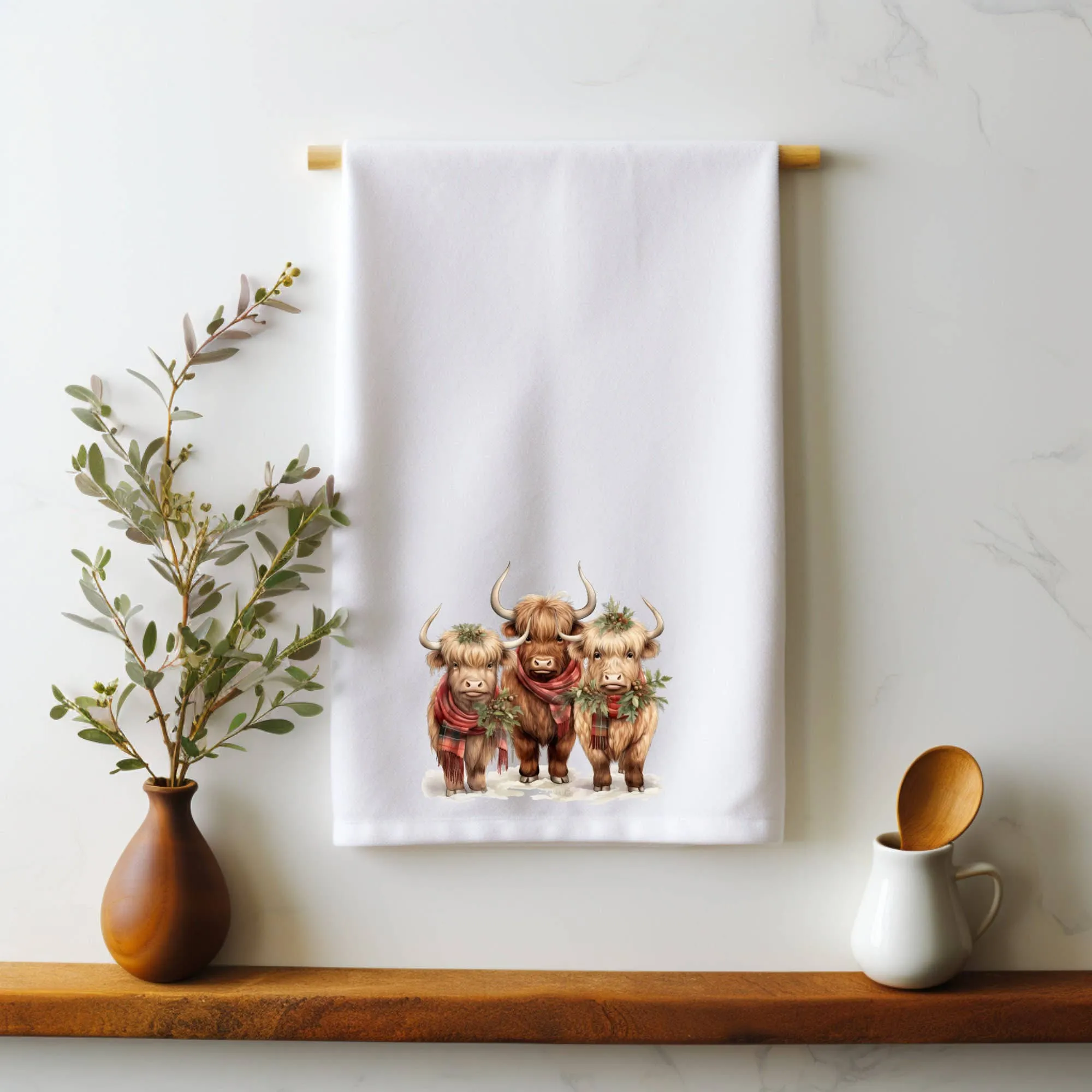 Highland Cows Holiday Terry Cloth Hand Towel