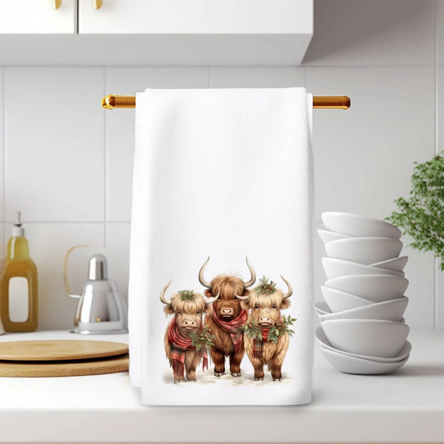 Highland Cows Holiday Terry Cloth Hand Towel