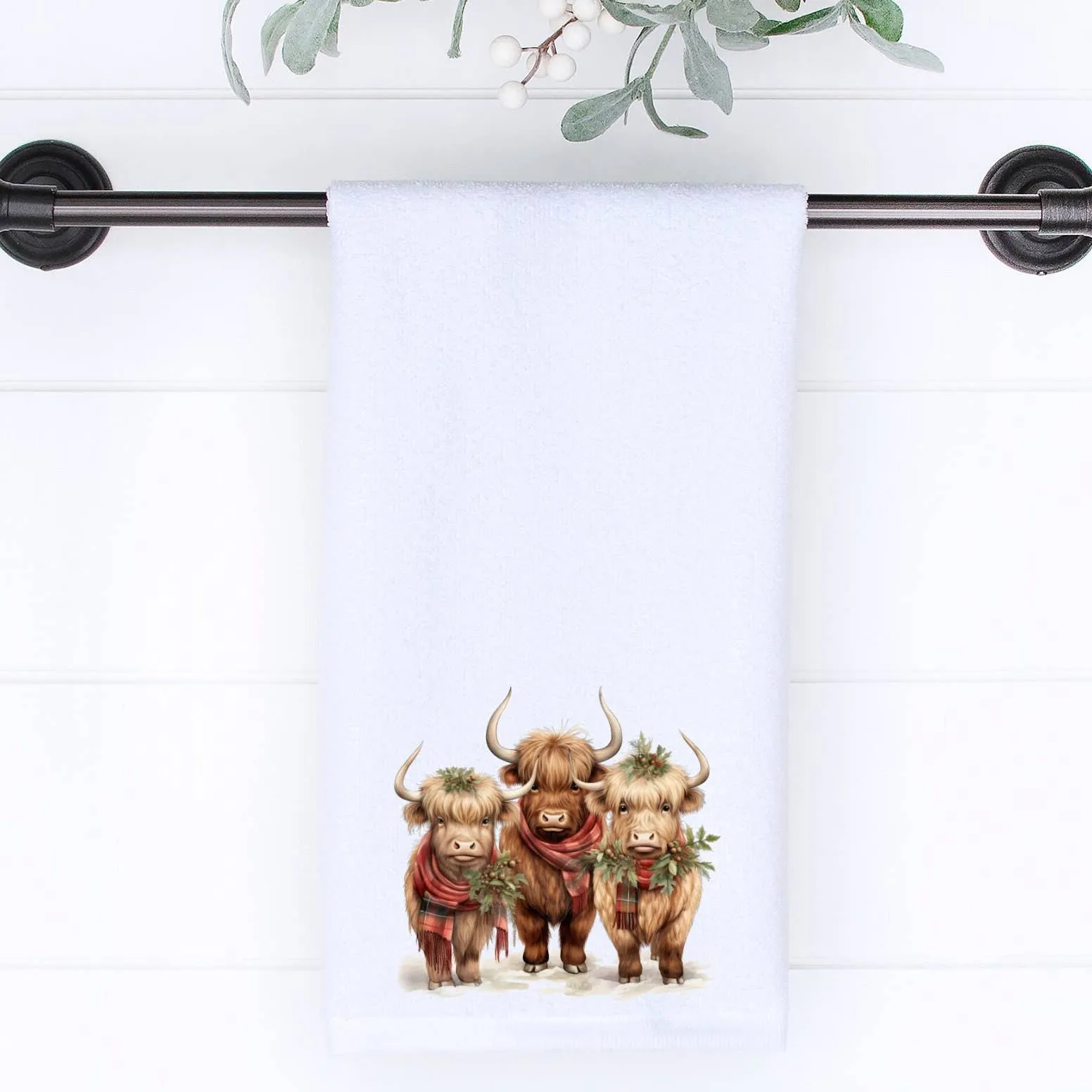 Highland Cows Holiday Terry Cloth Hand Towel