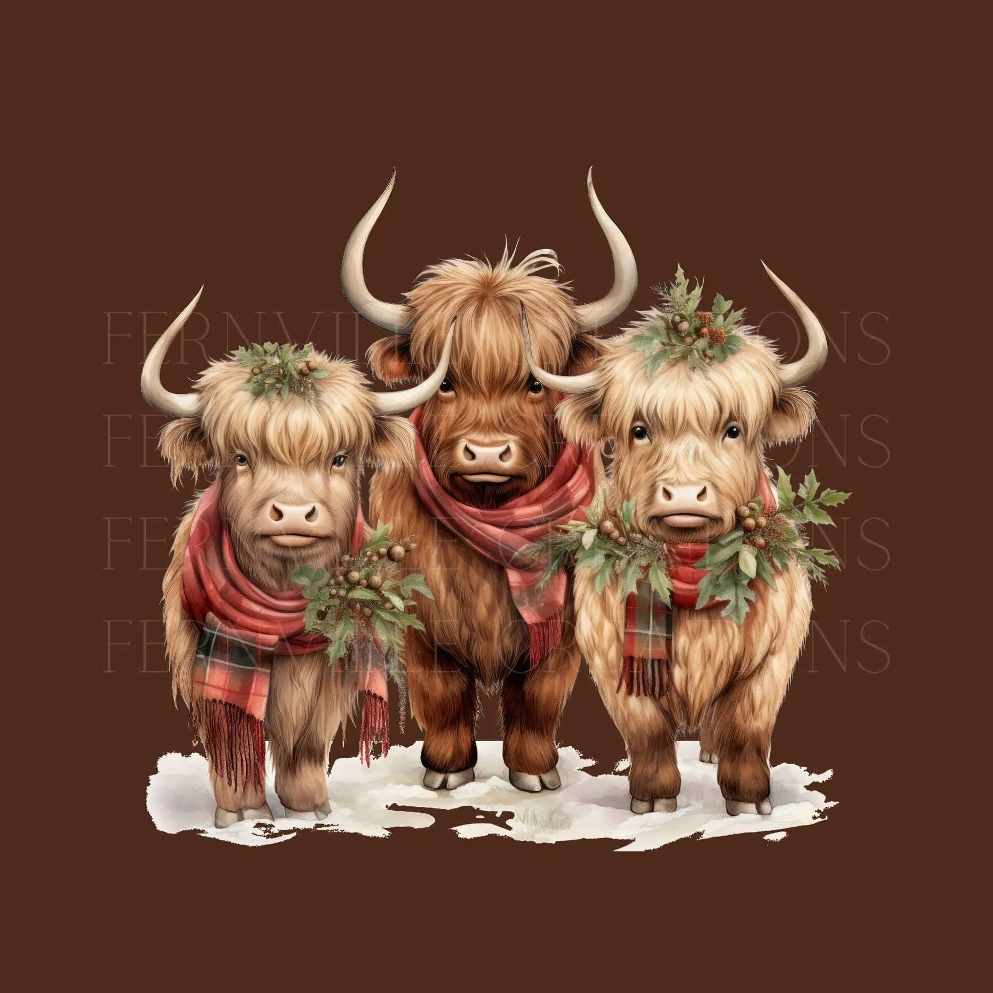 Highland Cows Holiday Terry Cloth Hand Towel