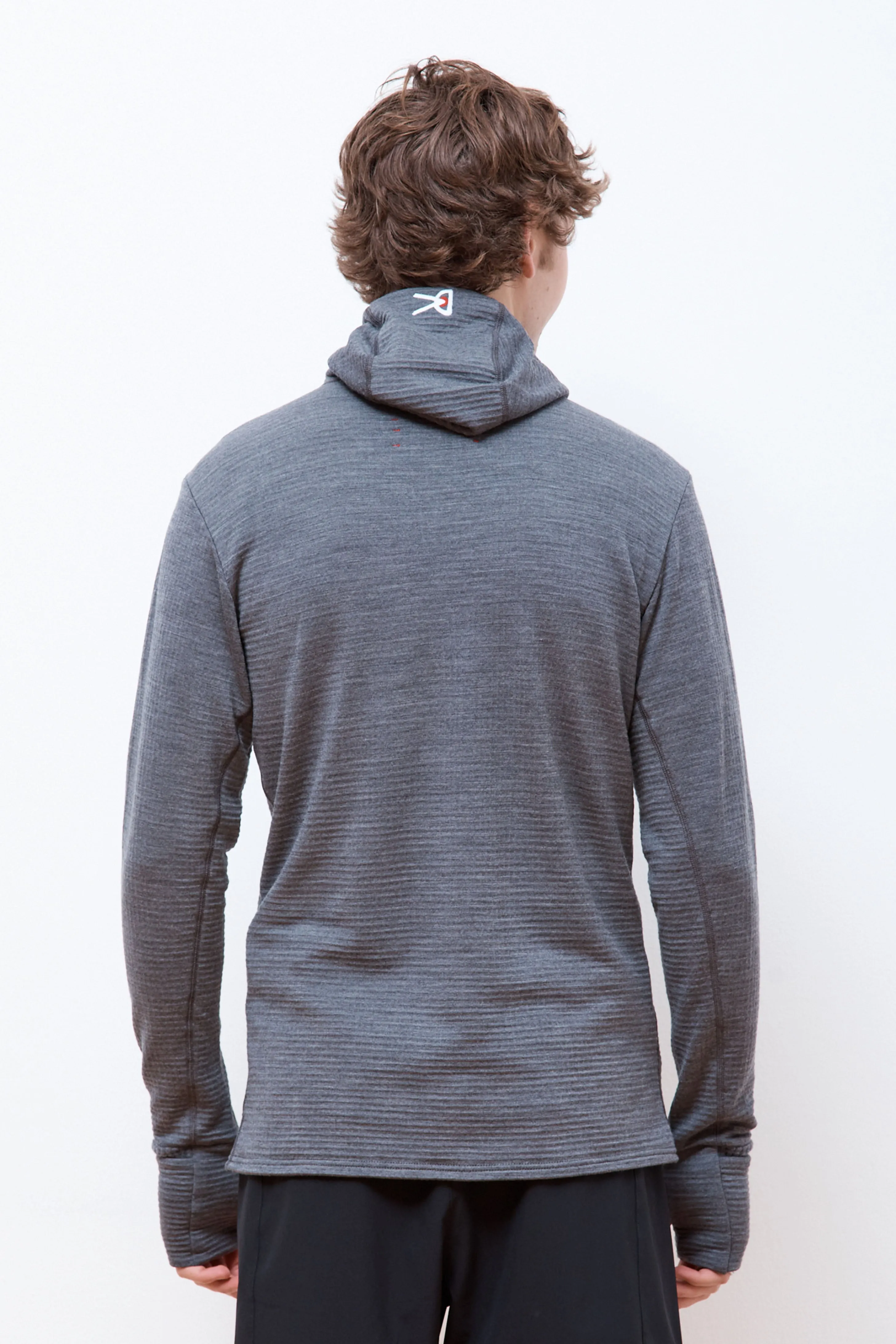 Hooded Merino Grid Fleece Carbon