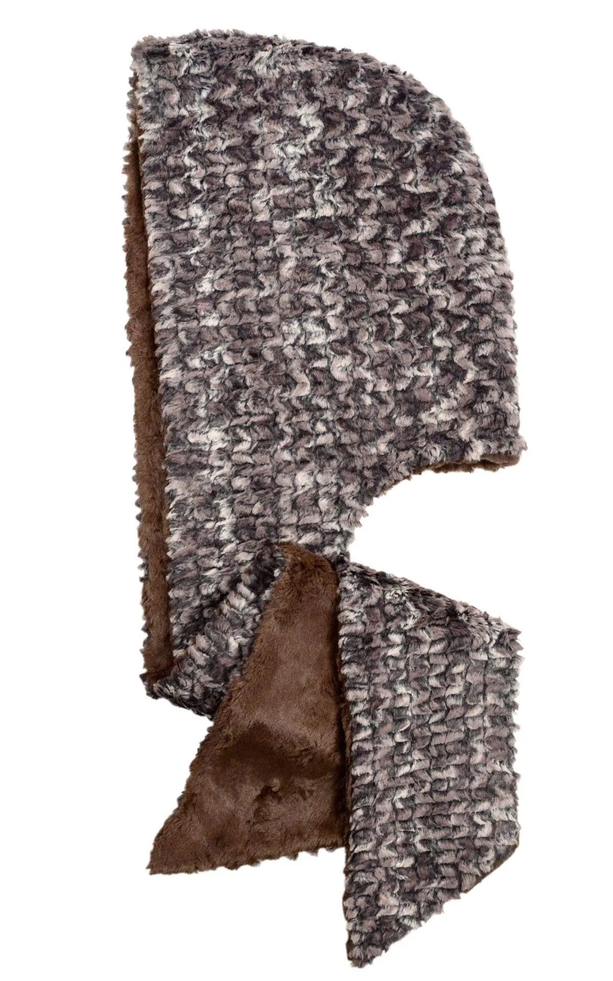 Hoody Scarf - Luxury Faux Fur in Calico with Cuddly Fur in Chocolate