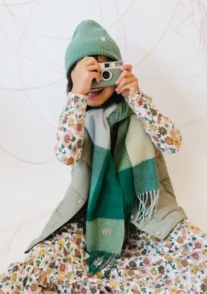 Lambswool Kids Scarf in Green Grid Check