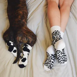 Leopard Dalmatian Black White Cotton Crew Socks