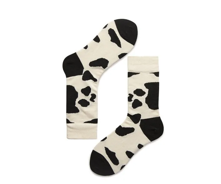 Leopard Dalmatian Black White Cotton Crew Socks