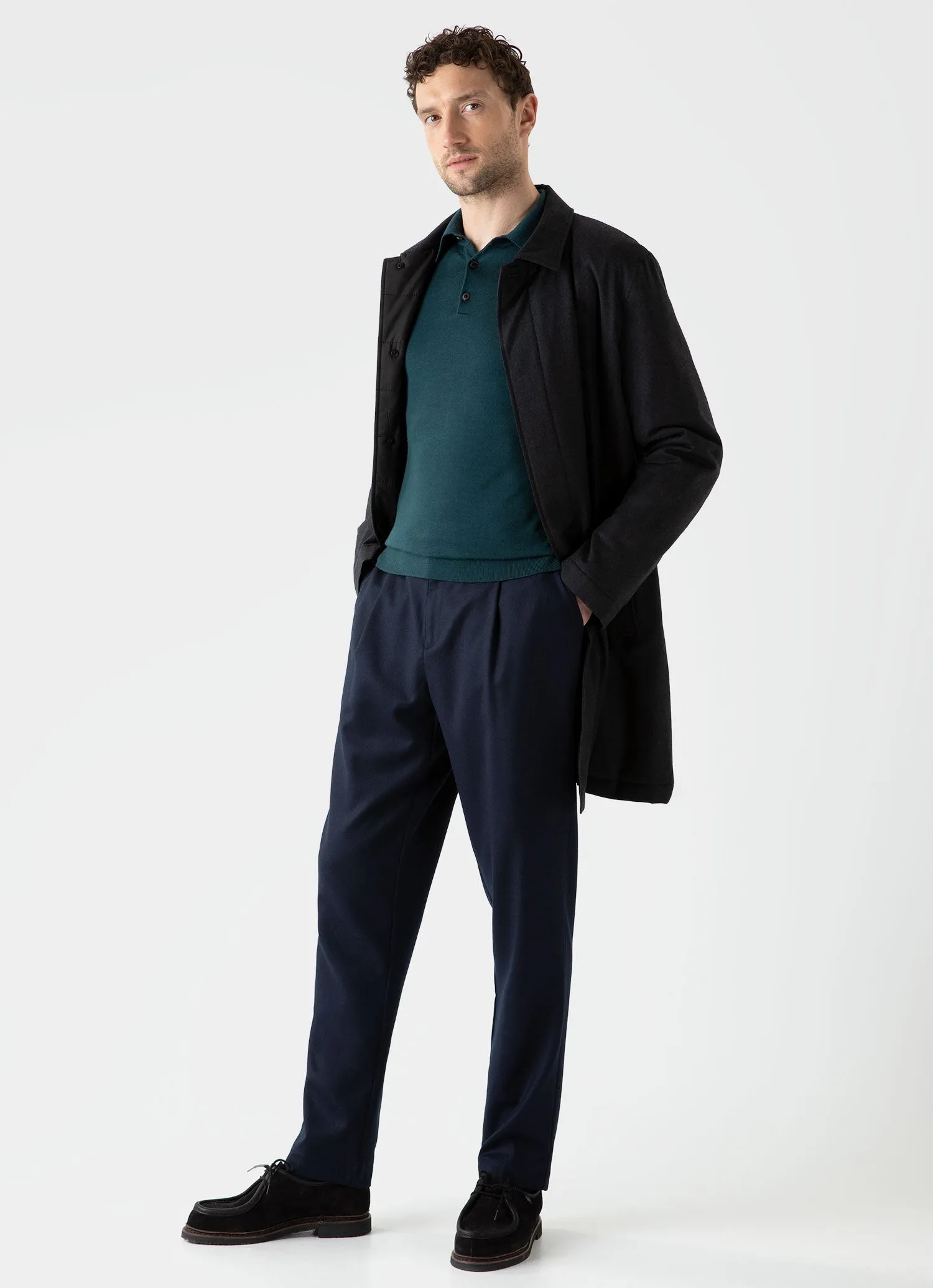 Men's Extra-Fine Merino Polo Shirt in Peacock