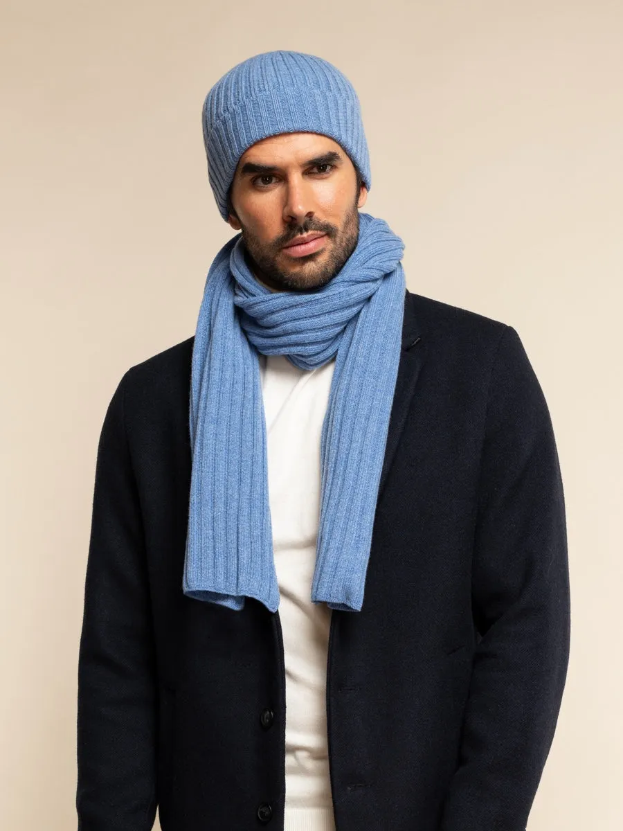 Napoli (light blue) - 100% cashmere ribbed scarf (unisex)