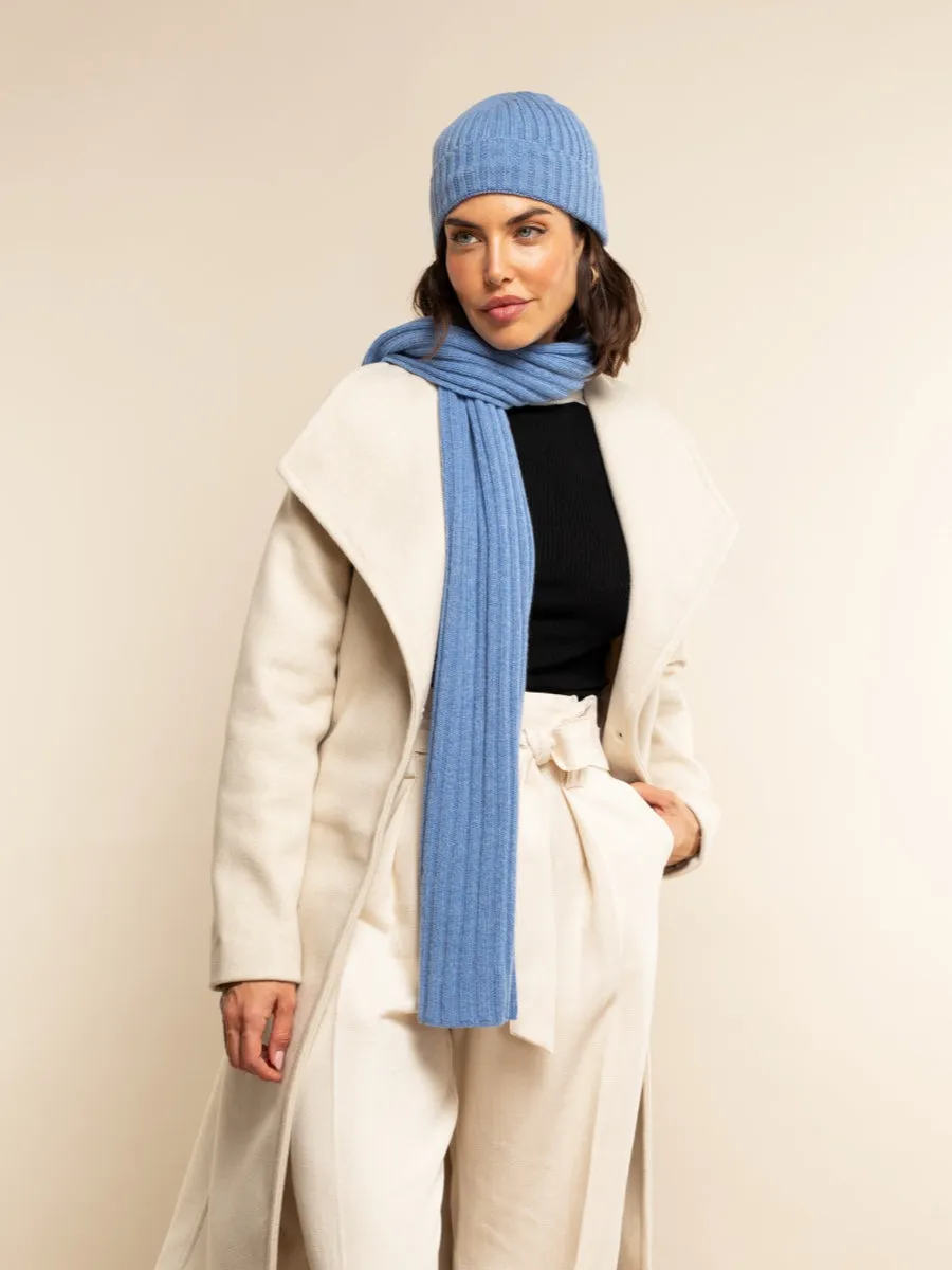 Napoli (light blue) - 100% cashmere ribbed scarf (unisex)