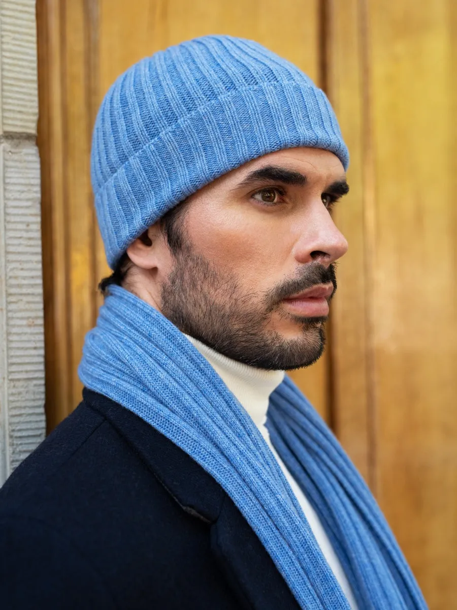 Napoli (light blue) - 100% cashmere ribbed scarf (unisex)