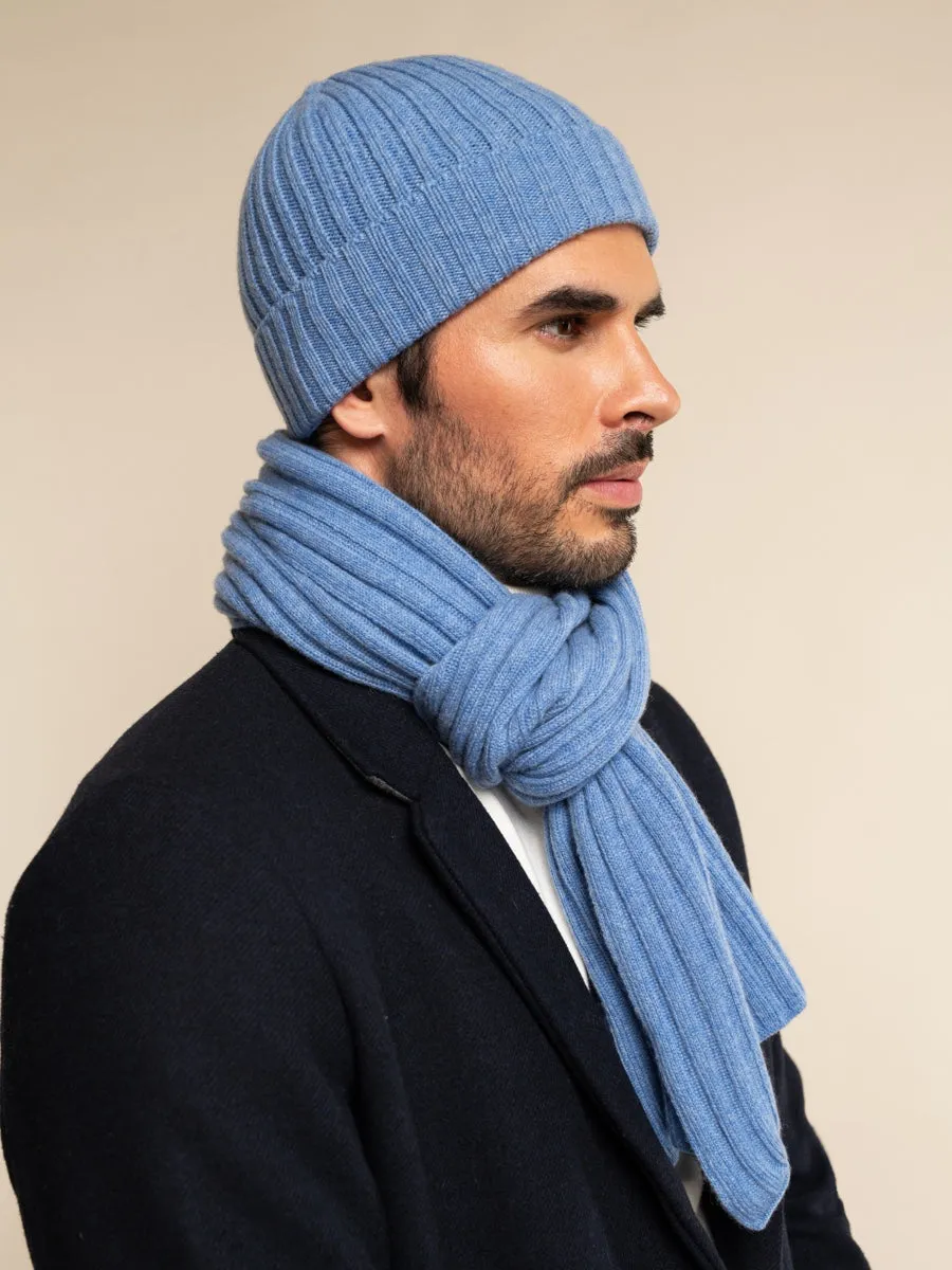 Napoli (light blue) - 100% cashmere ribbed scarf (unisex)