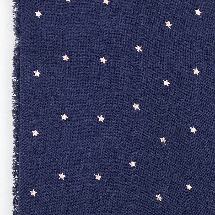 Navy Blue Scarf With Rose Gold Stars