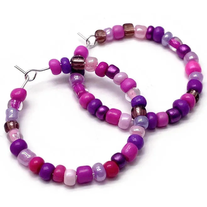 Pink and Purple Seed Bead Hoops 35mm