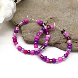 Pink and Purple Seed Bead Hoops 35mm