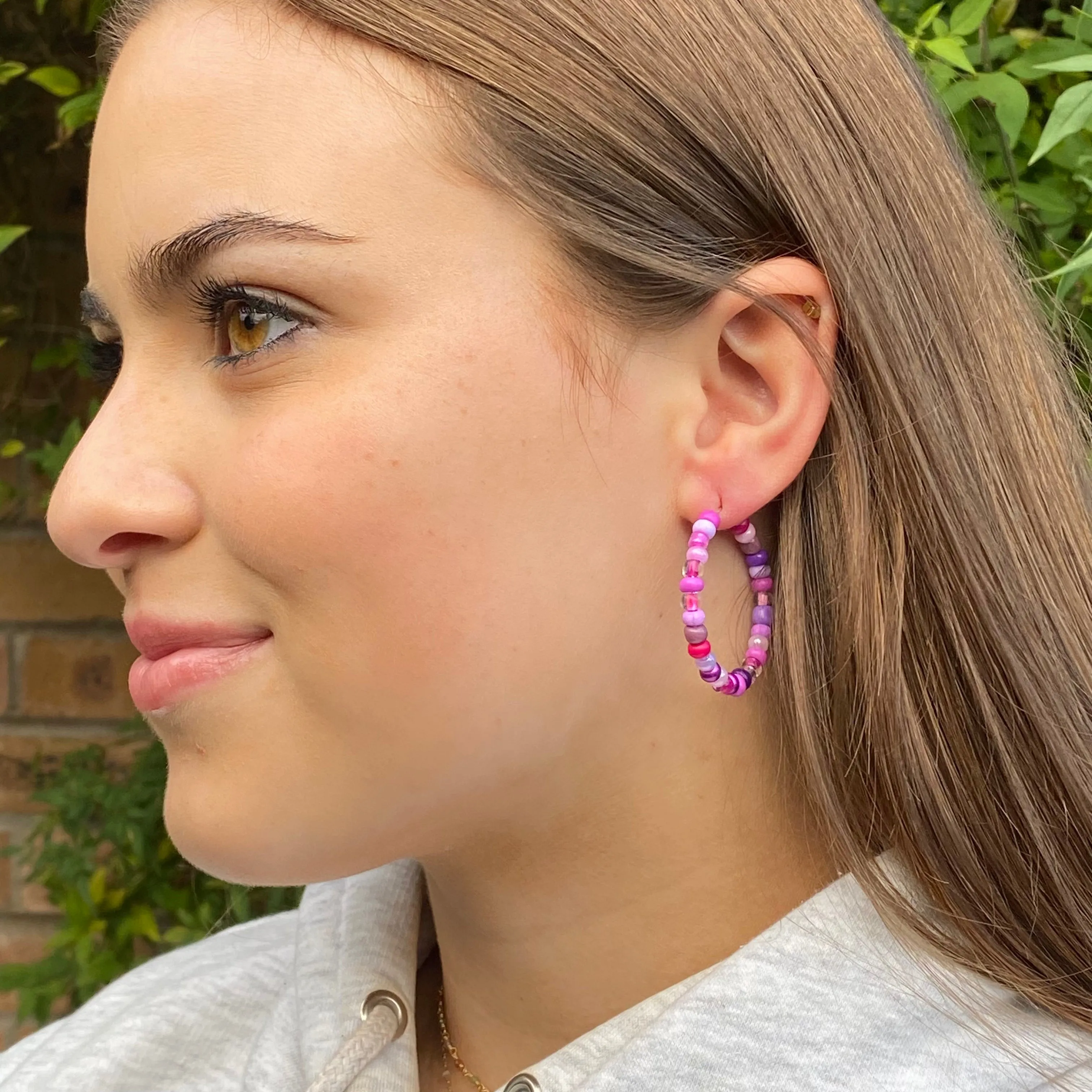 Pink and Purple Seed Bead Hoops 35mm