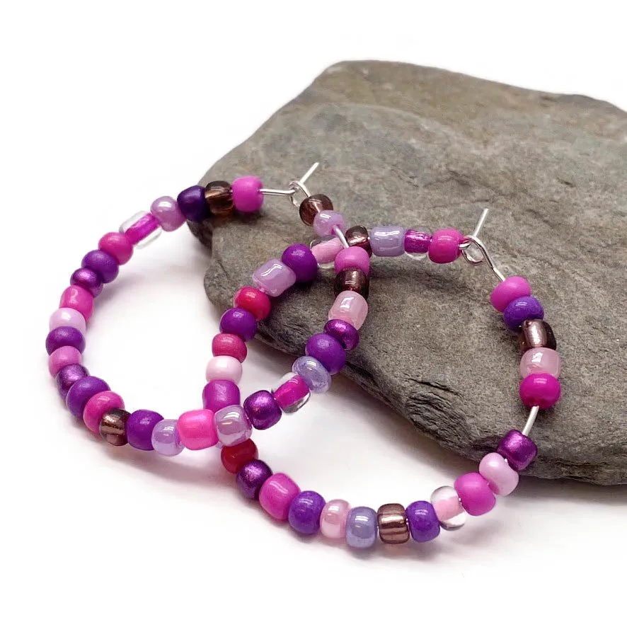 Pink and Purple Seed Bead Hoops 35mm