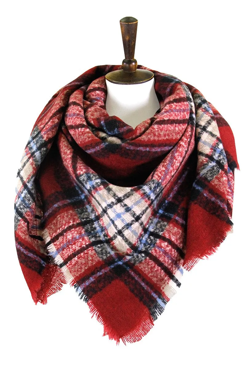 Plaid Patterned Square Blanket Scarf