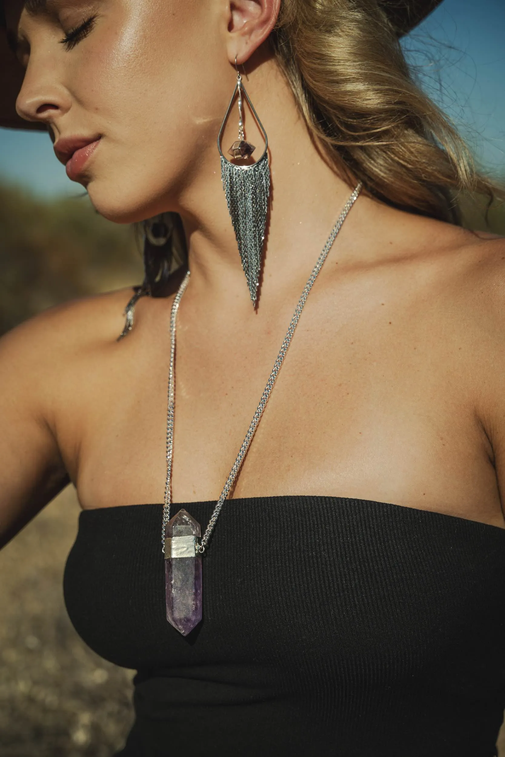 Protector of My Dreams Amethyst Silver Fringe Earrings