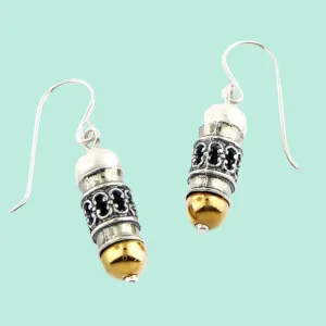 Silver and goldfilled earrings with pearls / mezuzah shape earrings for women