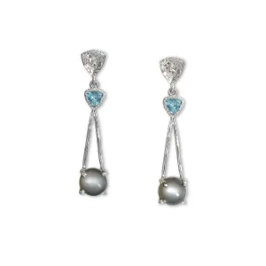 Silver Triangle Drop Gray Moonstone Earrings