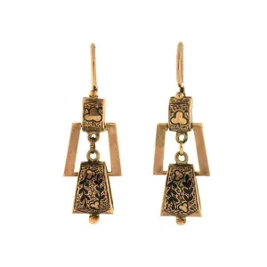 Victorian 14kt Hanging Tracery Enamel Earrings