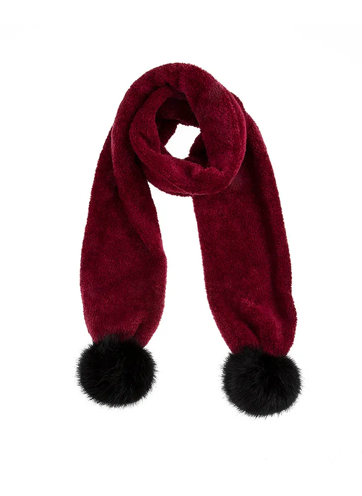 Women's Knitted Scarf with Faux Fur Pom Poms