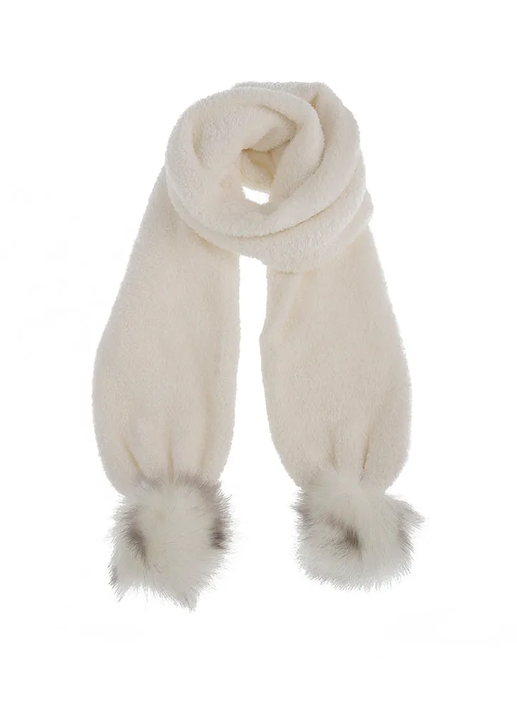 Women's Knitted Scarf with Faux Fur Pom Poms