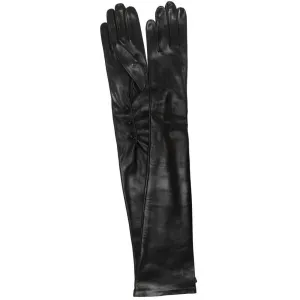 Women's Silk Lined Black 3 Button Leather Wedding Gloves