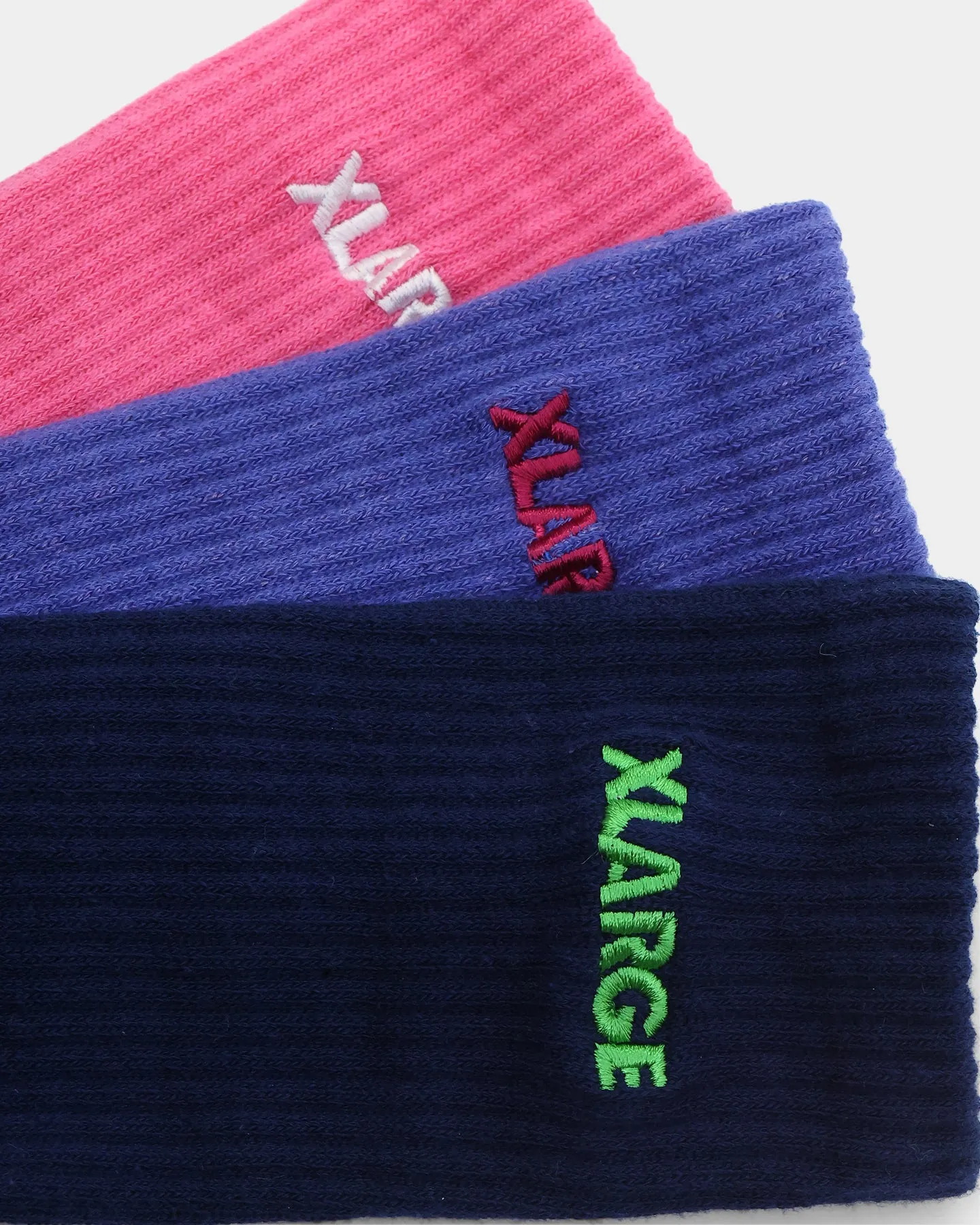 XLARGE Text Socks 3 Pack Navy/Pink/Blue