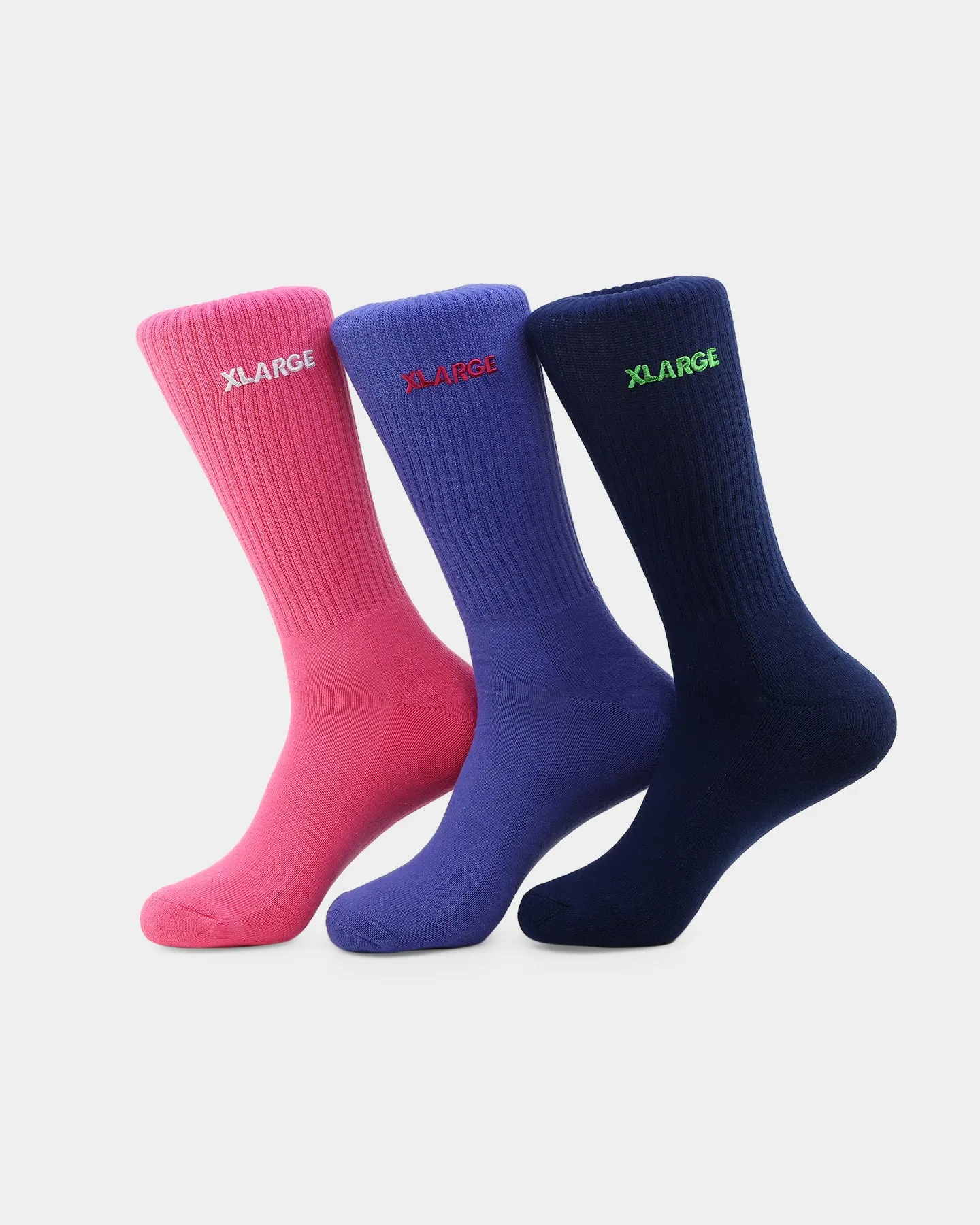 XLARGE Text Socks 3 Pack Navy/Pink/Blue