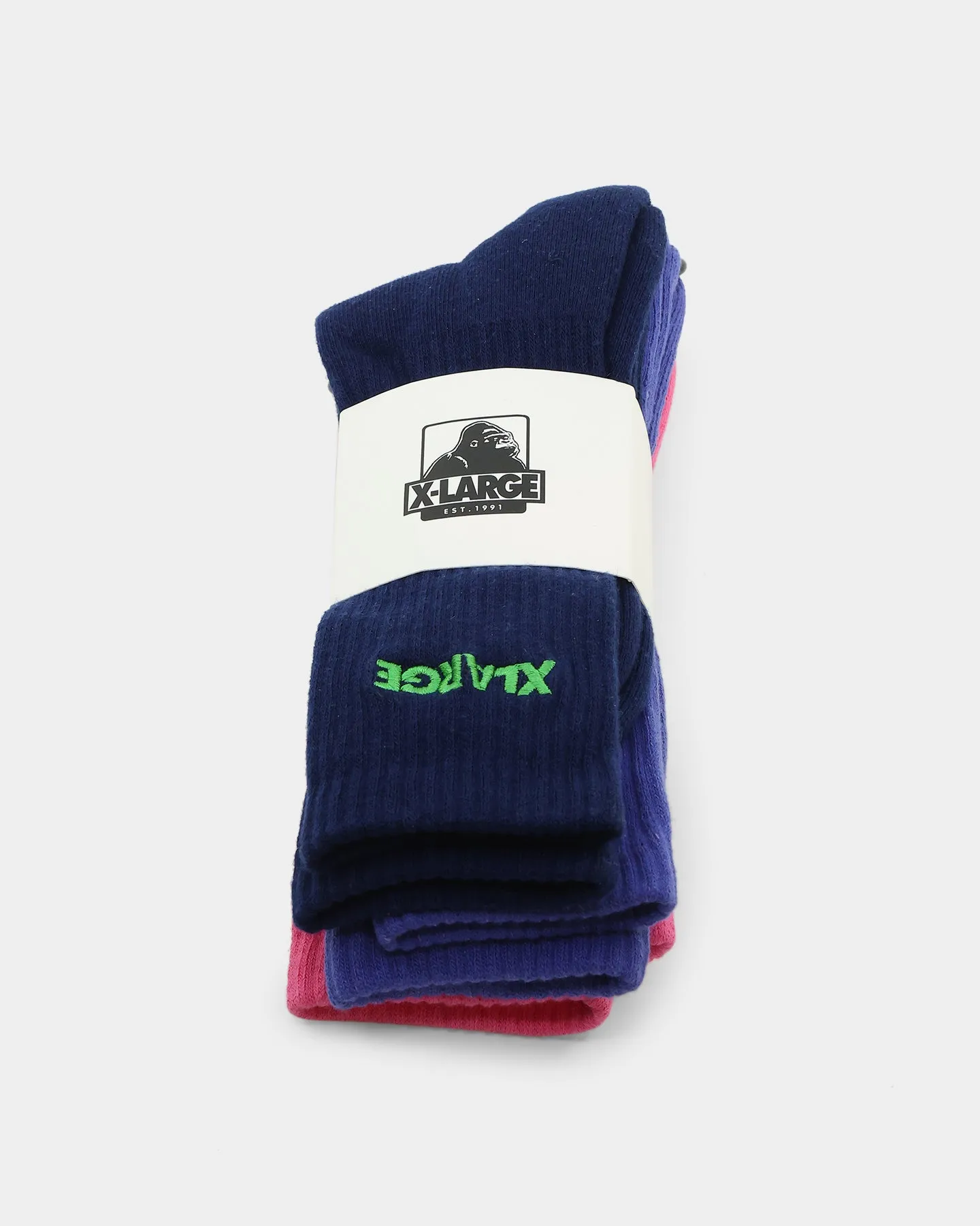 XLARGE Text Socks 3 Pack Navy/Pink/Blue